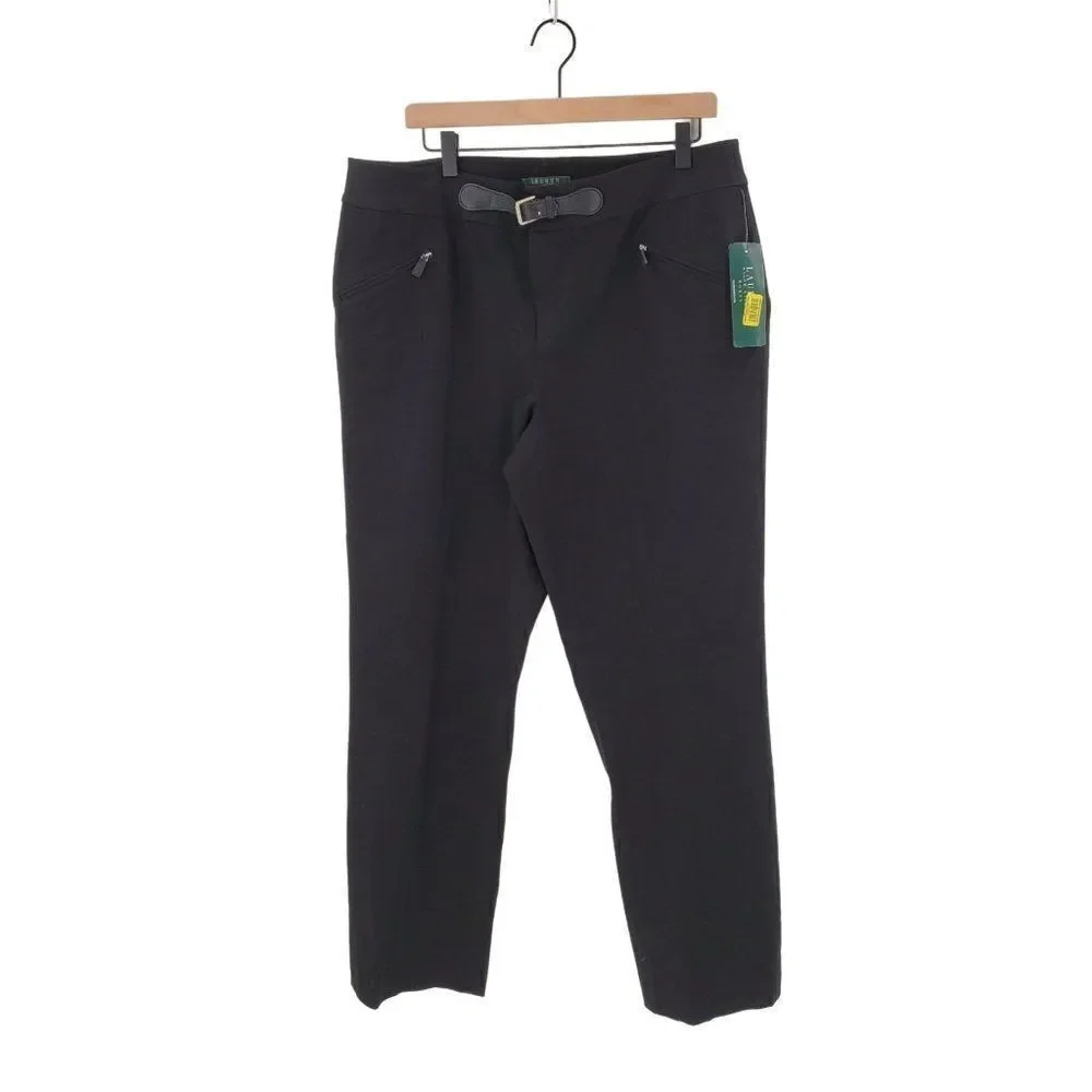 Lauren Ralph Lauren Pants Womens Cotton Front Zip Pockets Black Size 16W - Picture 1 of 9